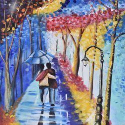 Caminando bajo la lluvia painting